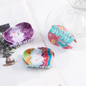 Easter bunny and floral pattern hair claws in colorful PVC, stylish hair accessories