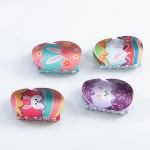 Cartoon Easter bunny and egg pattern PVC hair claws set of 4 in pastel spring colors