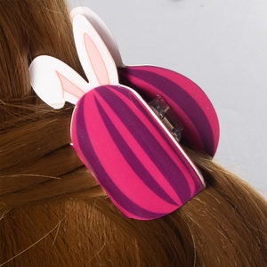 Süße Hasenohr Haarklammer mit rosa Streifen für langes Haar, 8cm große Haarklammer