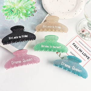 Grande Pince à Cheveux Mate à Paillettes Avec Slogans de Mode Clip en Résine Acrylique Antidérapant pour Femmes Coiffage