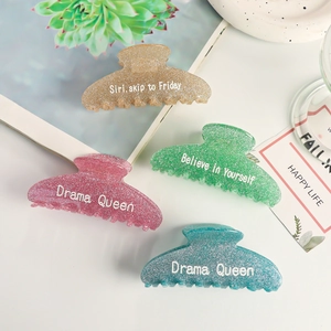 Lot de 4 pinces à cheveux de 8 cm en acrylique pailleté rose, vert, doré et bleu