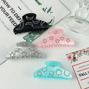 Pinces à cheveux en acétate de 8 cm avec strass en forme de cœur et d'étoile en 4 couleurs