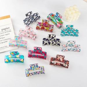 Pastoraal Bloemenprint PVC Haarklem Medium Vierkante Shark Clip Antislip Haaraccessoires Voor Vrouwen Dagelijks Gebruik