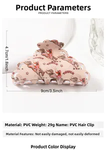 Detail view of pink large hair claw clip with retro Western cowboy print and 9cm size label