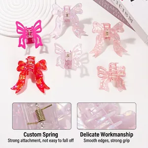 Bow-knot hair claw clips set in six pearlescent colors with durable metal springs