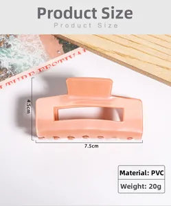Détail d'une pince à cheveux carrée rose orangé avec dimensions 7,5 cm et annotation
