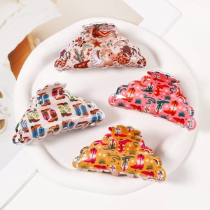 Set of 4 hollow western pattern hair claws with cowboy boots and cactus designs