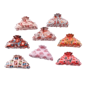 7-piece Western cowboy hair claw clip set with cowboy boots, hat, and cactus designs