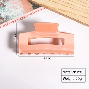 Pince à cheveux rectangulaire rose pêche élégante en PVC pour un style minimaliste