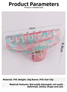 Dimensions détaillées de la pince à cheveux en PVC dégradé rose et bleu 10cm
