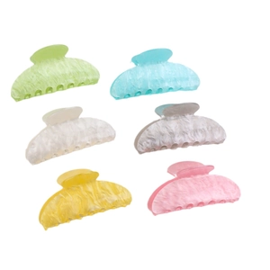 6-piece set of large pastel macaron hair claws with elegant marble texture pattern