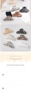 Detail view of acetate claw clips in marble, tortoiseshell, and checkerboard patterns