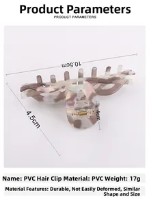 Dettaglio dimensioni della pinza per capelli in PVC marmorizzato con molla in metallo