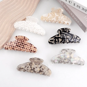 Retro Texture Large Hair Claw Clip For Women PVC Checkerboard Marble Pattern Shark Clip Hair Accessories