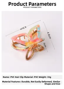 Detailed view of PVC butterfly hair claw with 6.5x5cm dimensions and metal spring