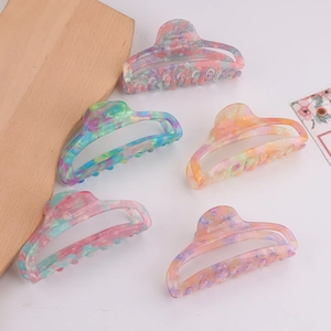 Lot de 5 grandes pinces à cheveux à motif marbré dégradé et couleurs macarons