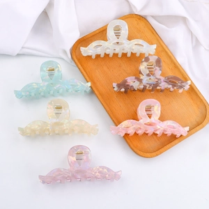 Pinza per Capelli Iridescente a Onde Vuote Grande Pinza in PVC per Donna Moda Accessorio per Capelli per Uso Quotidiano