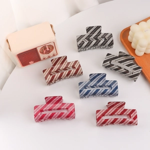 Glitter Striped PVC Hair Claw Clip For Women Large Rectangle Hair Clamp Non-slip Christmas Style Hair Accessories