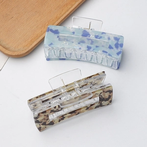 French iridescent PVC claw clips with floral and leopard print patterns, 8cm size