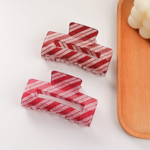 Set of two red and silver glitter striped PVC hair claws for women everyday fashion