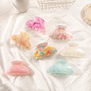 7-piece colorful marble texture claw clip set in trendy candy dopamine colors