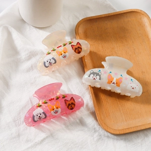 Chic 8cm PVC hair claw clips with cute cartoon dog prints on pearlescent finishes