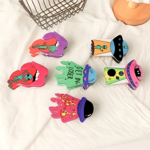 Creative Alien UFO PVC Hair Claw Clip Quirky Pizza Lips Starry Night Design Funny Pop Art Hair Accessories For Women
