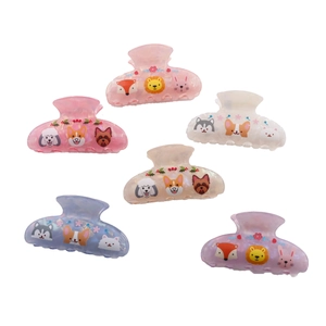 Set of 6 cute cartoon animal hair claw clips in assorted pastel colors for women