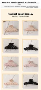 Detail view of acrylic hair claws with gold studs in multiple colors and cross design