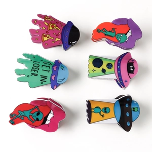 UFO and Alien theme hair clips set with colorful 8cm PVC alien ship illustrations