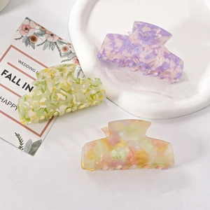 Lot de 3 pinces à cheveux en acétate avec motif aquarelle en violet, vert et pêche