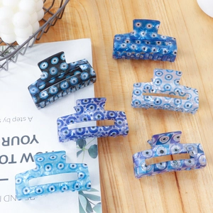 Handmade Evil Eye Rectangular Hair Claw Clip For Women PVC Blue Series Turkish Eye Design Nonslip Hair Clamp Accessory