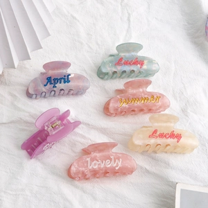 Lot de pinces à cheveux colorées en acrylique avec motifs marbrés et lettres mignonnes
