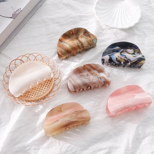 Women Elegant PVC Marble Texture Hair Claw Large 9cm Half Round Hair Clip For Thick Hair Styling Accessories