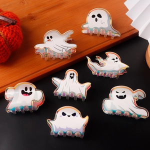 Lot de pinces à cheveux fantômes d'Halloween en acrylique irisé pour coiffure festive