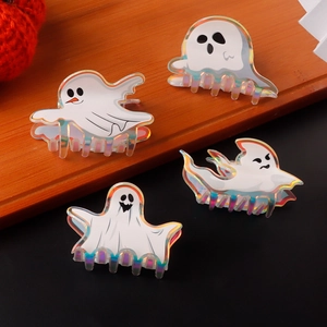 Lot de quatre pinces à cheveux fantômes d'Halloween irisées aux expressions mignonnes