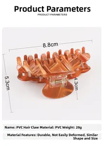 Detailed size specifications for the 8.8cm orange checkered PVC hair claw clip