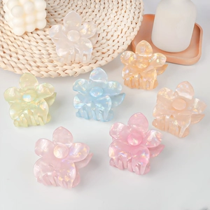 Iridescent PVC Plumeria Hair Claw Clip Fresh Sweet Flower Shape Hairpin Pearlescent Hair Accessories For Women Daily Vacation