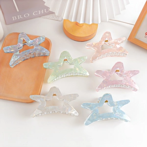 Star Shaped Marbled Pattern Hair Claw Clip PVC Iridescent Hollow Out Star Hairpin For Women Daily Sweet Fashion Accessories