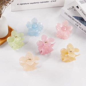 Set of 6 colorful floral hair claws in pastel iridescent resin with matte finish