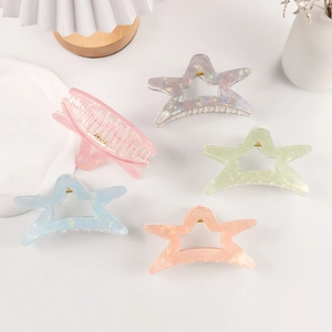 5-piece colorful star and arc shaped acetate hair claw clip set in iridescent finish