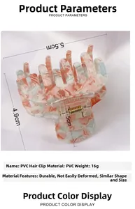 Detail showing 5.5cm marble texture PVC hair claw clip with spring mechanism