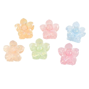 Set of 6 colorful pearlescent frangipani flower hair claws in macaron shades for women