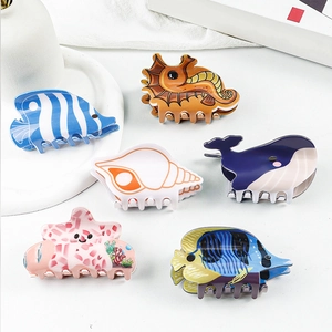Ocean Series PVC Cute Cartoon Hair Claw Clip For Women Kids Seahorse Whale Starfish Shell Fish Shape Hair Accessories