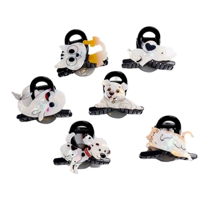 Cute animal acetate hair claws featuring pearlized dog cat and elephant designs for women