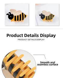 Détail de la pince à cheveux abeille mignonne avec rayures jaunes et dents lisses
