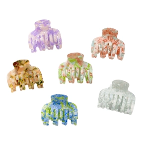Set of 6 watercolor acetate hair claw clips with elegant ink smudge patterns for women