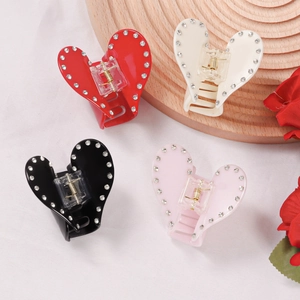 Pince à Cheveux en Forme de Cœur avec Strass Élégante Pince en Plastique PVC pour Femmes Accessoires de Cheveux Brillants