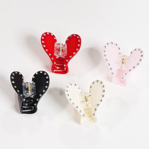 Pinces à cheveux élégantes en forme de cœur avec strass en rouge, noir, blanc et rose