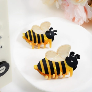 Mignonne Pince à Cheveux en Forme d'Abeille PVC Rayé Jaune Noir Avec Strass pour Femmes Accessoires de Coiffure Automne Hiver